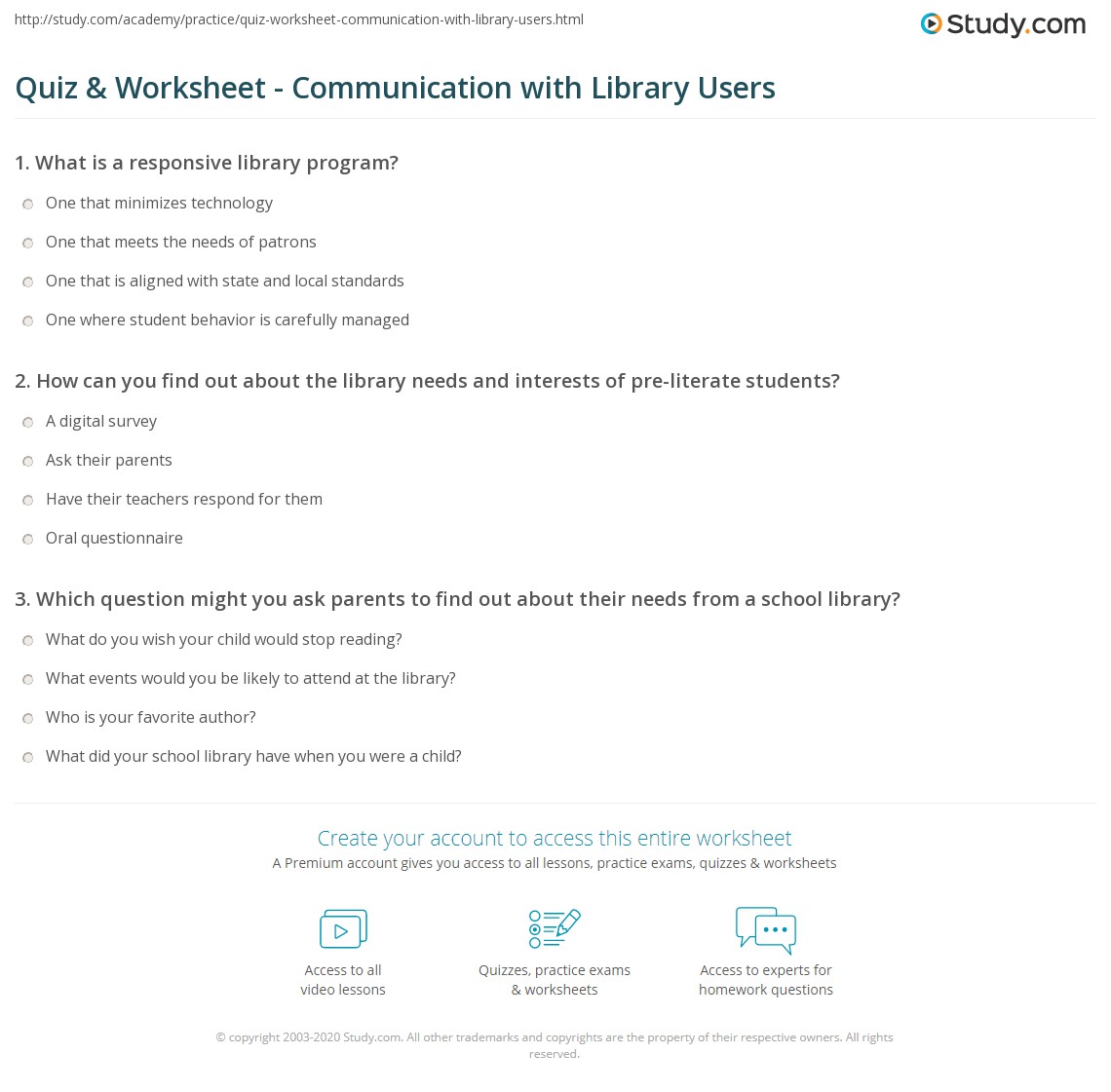 Quiz & Worksheet Communication with Library Users