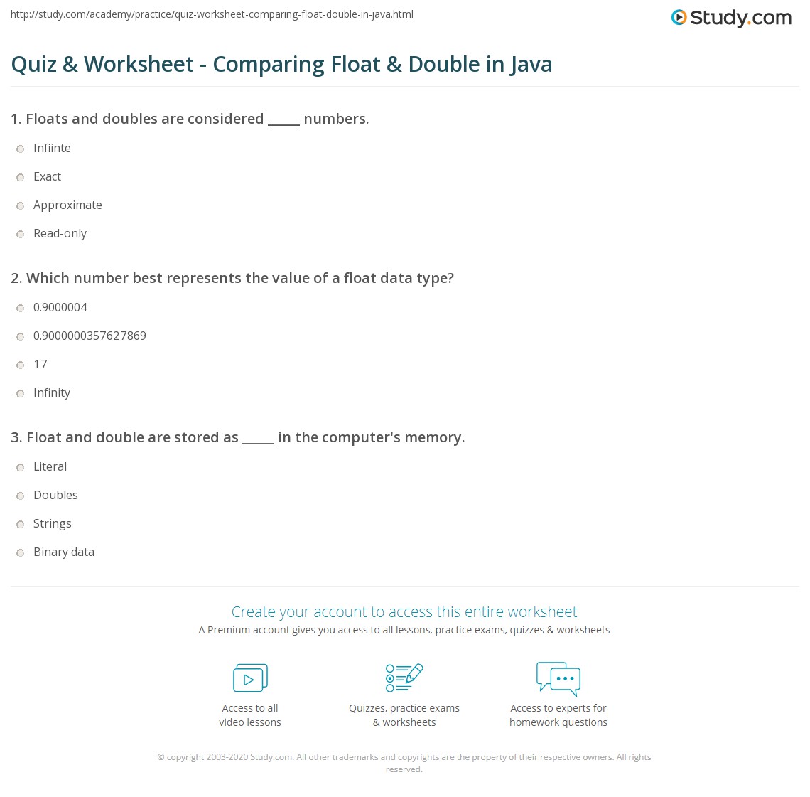 Quiz & Worksheet Comparing Float & Double in Java