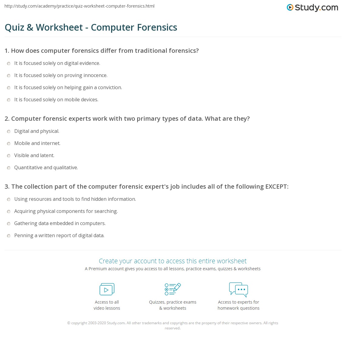 Quiz & Worksheet Computer Forensics