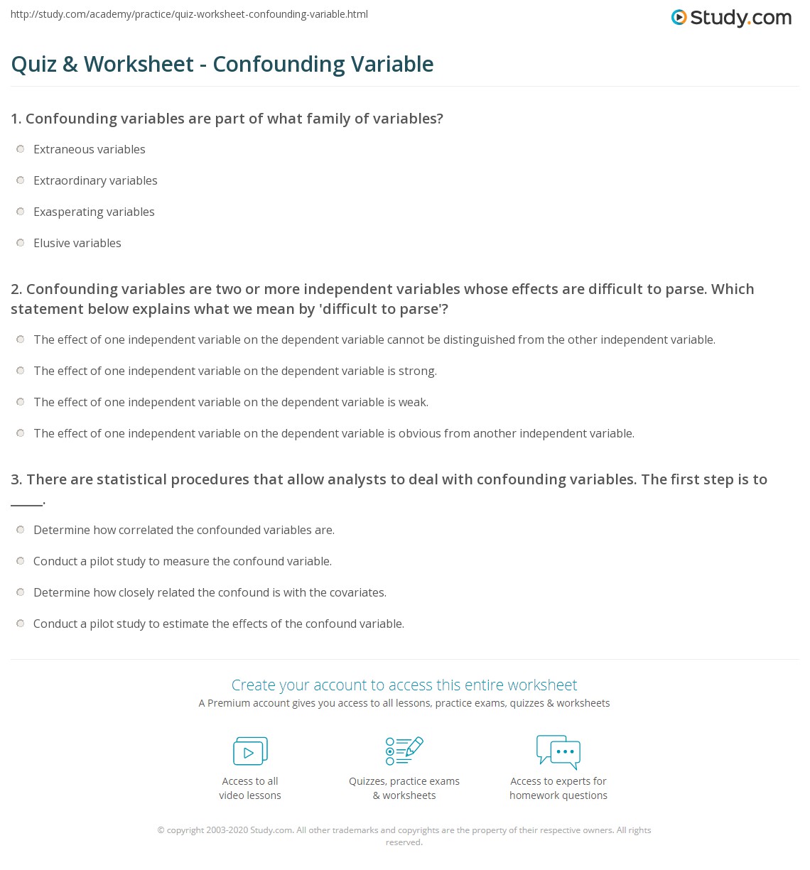 Quiz & Worksheet Confounding Variable