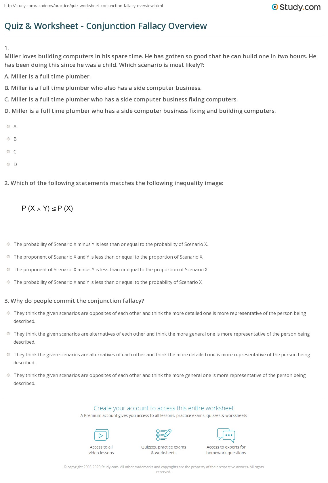 Quiz & Worksheet Conjunction Fallacy Overview