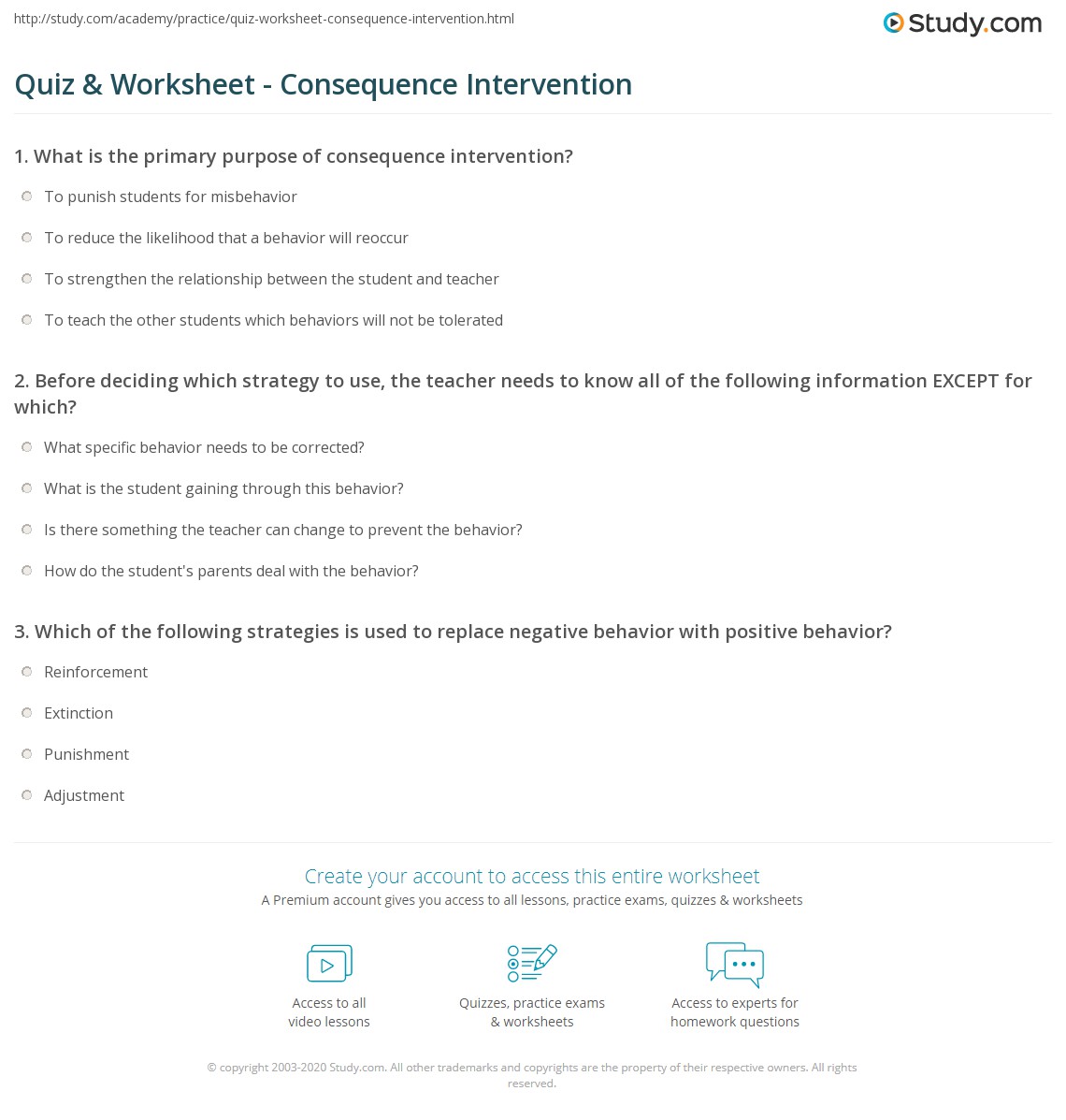 Quiz & Worksheet Consequence Intervention