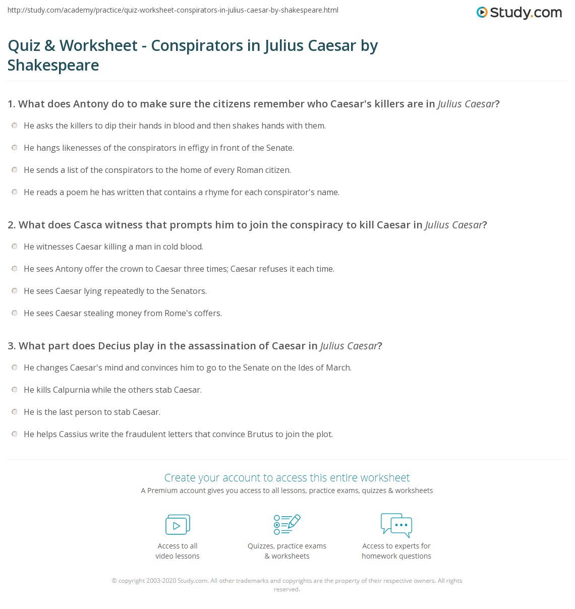 Quiz & Worksheet Conspirators in Julius Caesar by Shakespeare