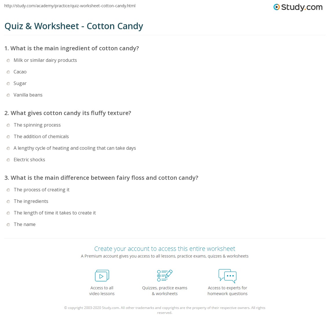 Quiz & Worksheet Cotton Candy