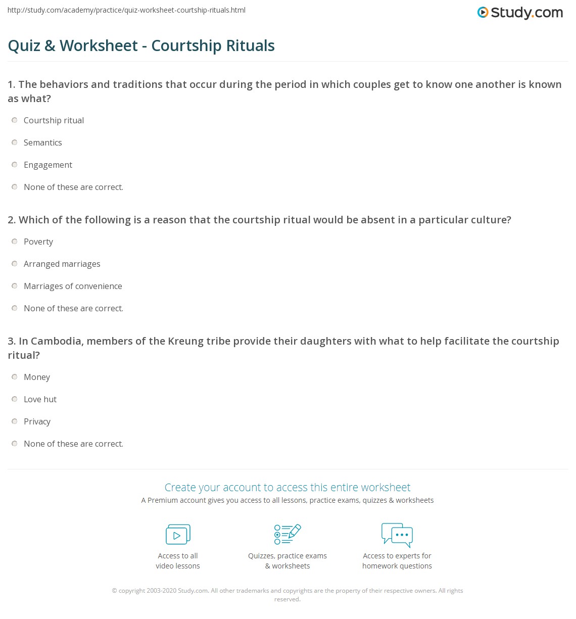 Quiz & Worksheet Courtship Rituals