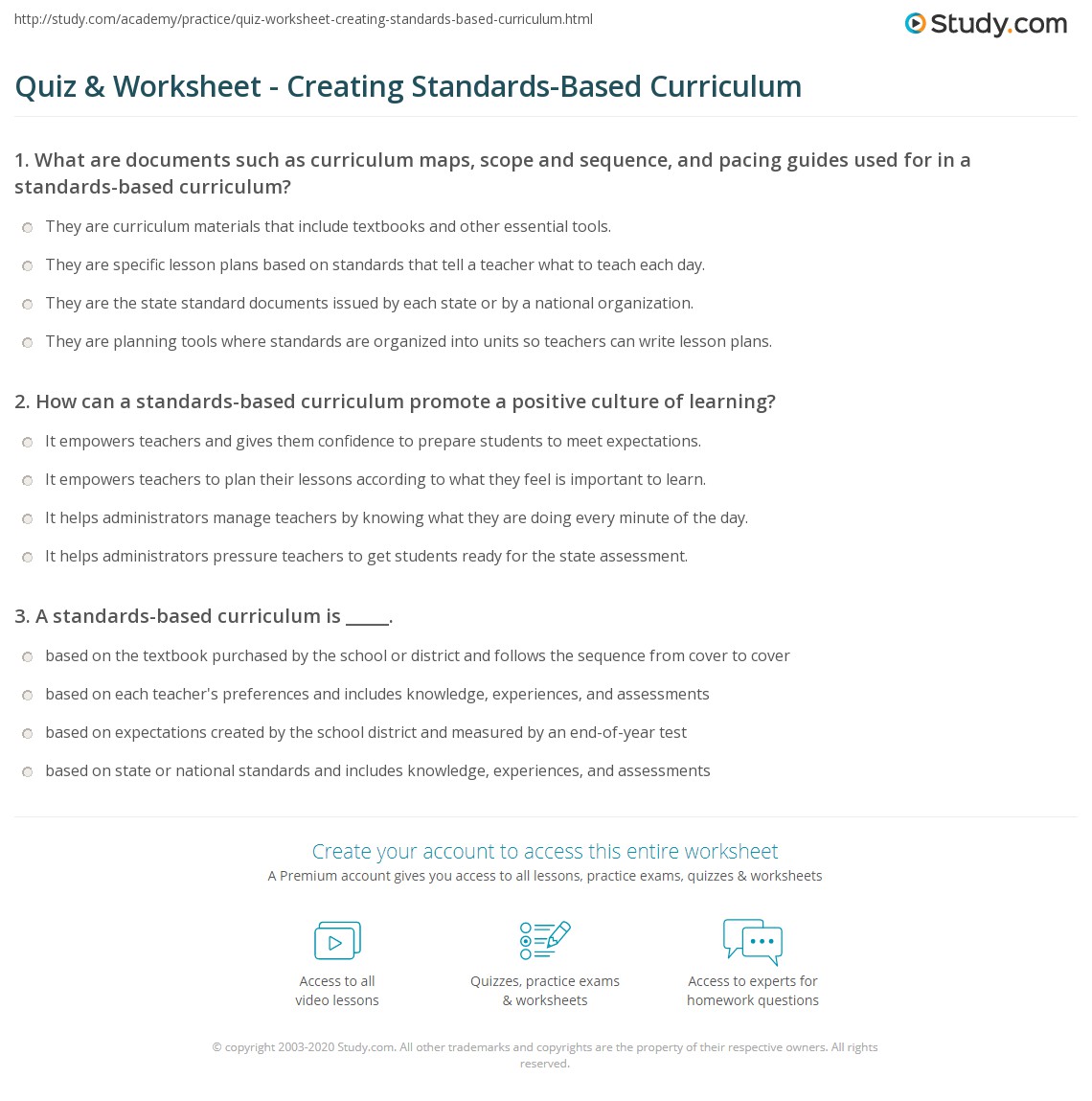 Quiz & Worksheet Creating StandardsBased Curriculum