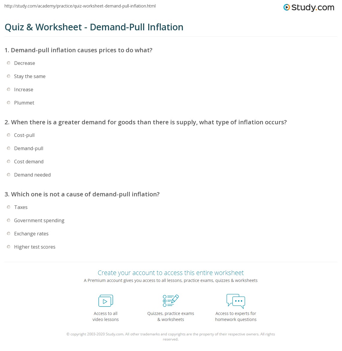 Quiz & Worksheet DemandPull Inflation