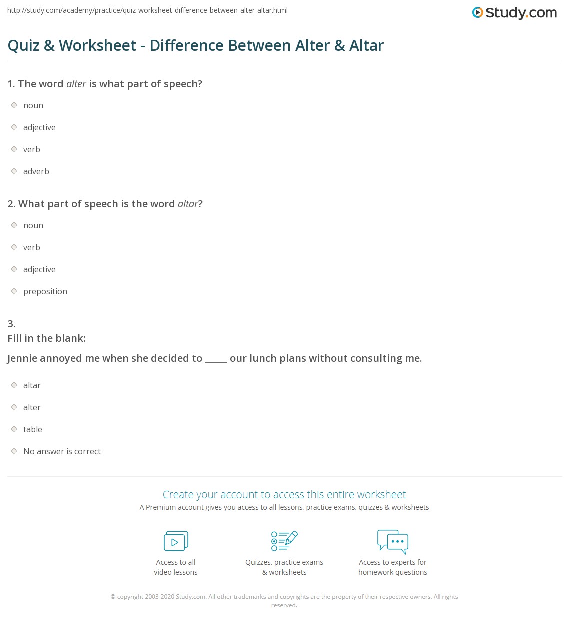 Quiz & Worksheet Difference Between Alter & Altar