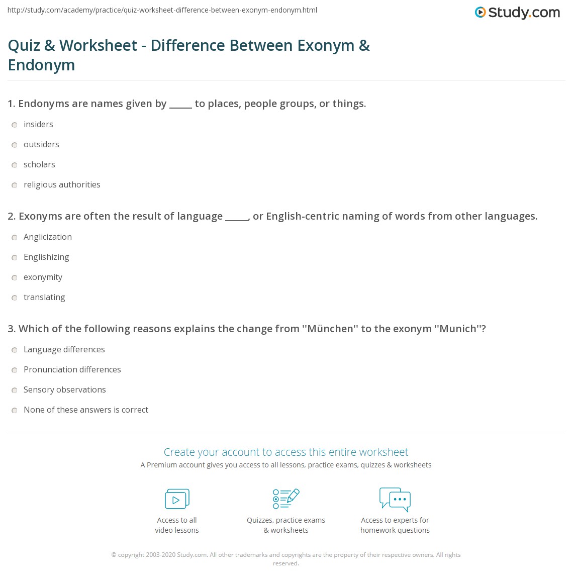 Quiz & Worksheet Difference Between Exonym & Endonym