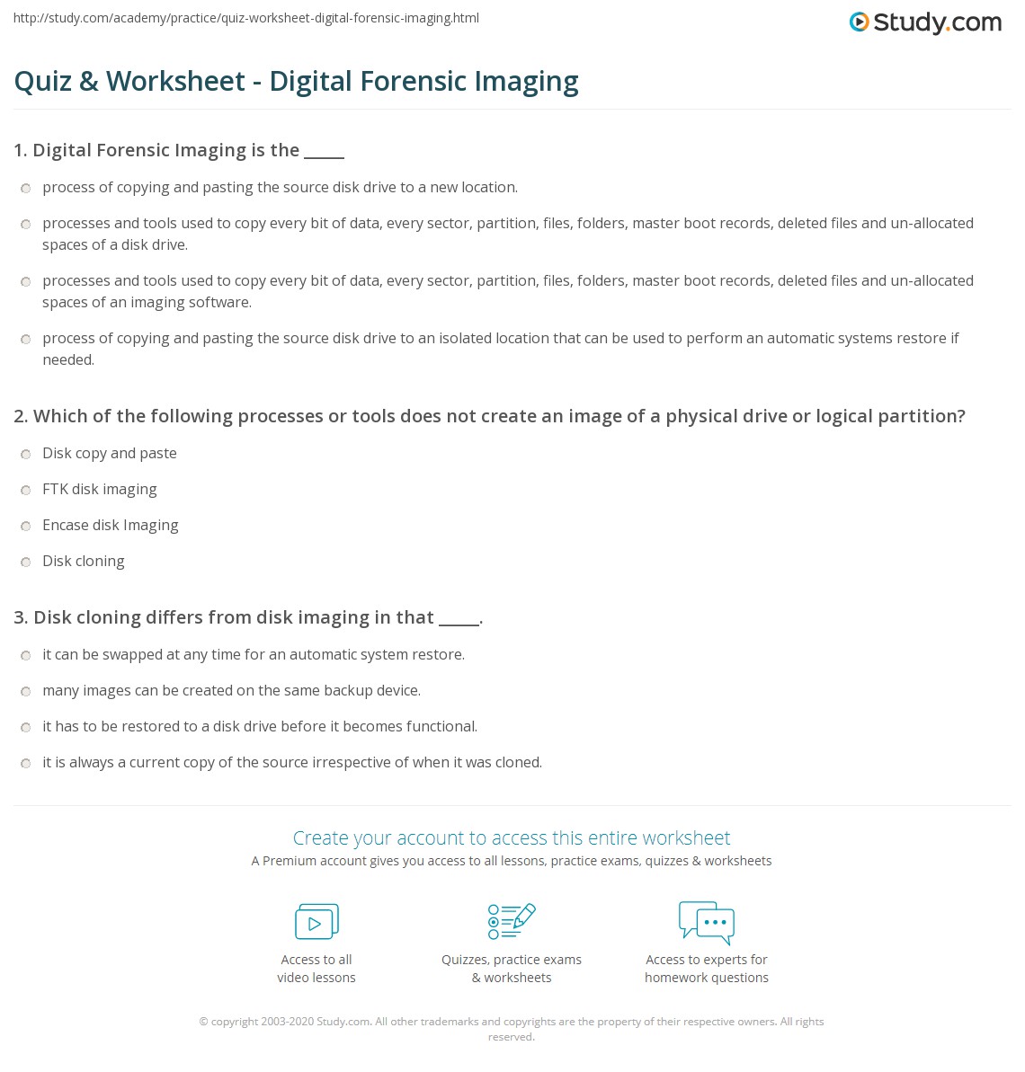 Quiz & Worksheet Digital Forensic Imaging