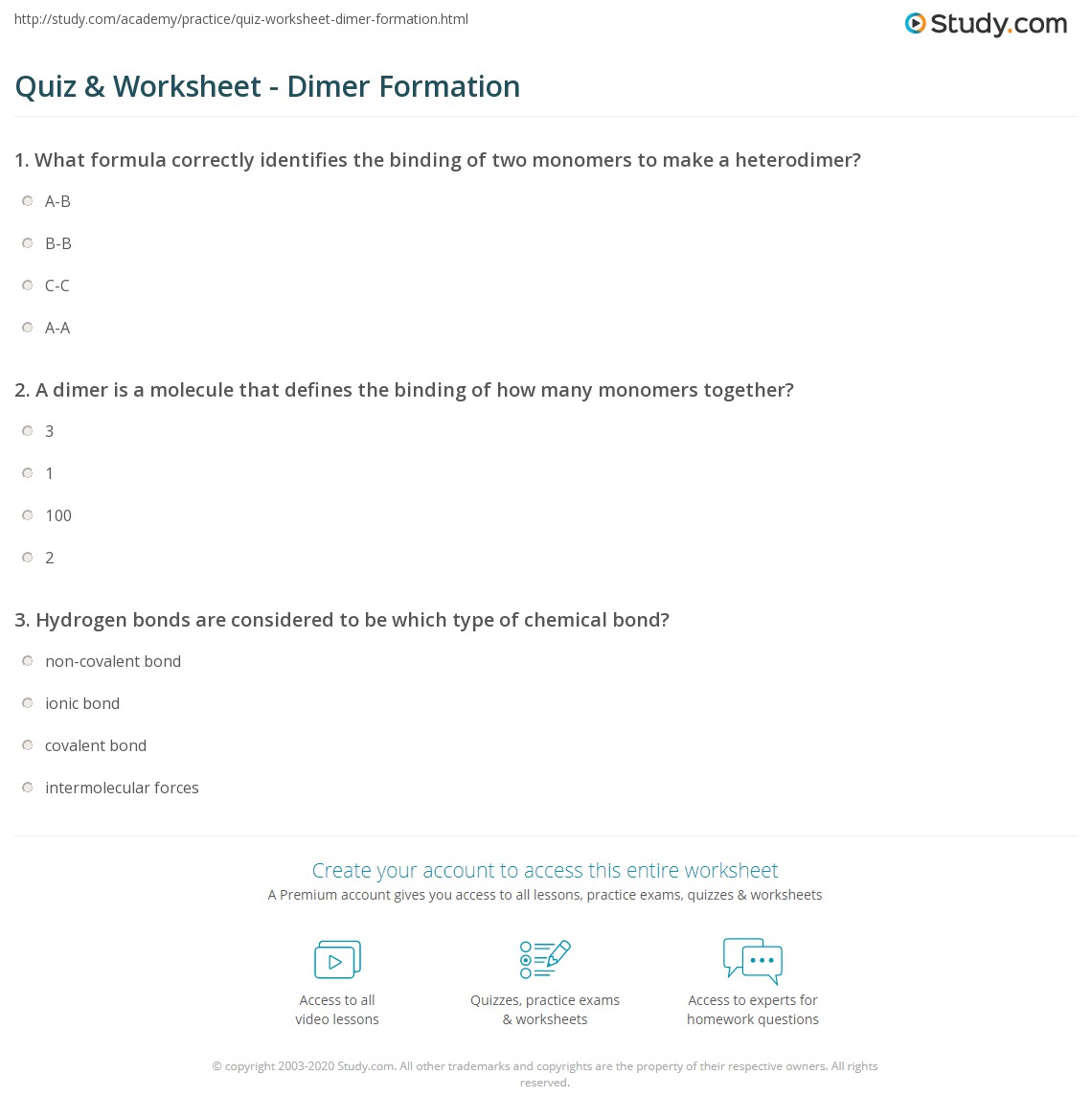 Quiz & Worksheet Dimer Formation