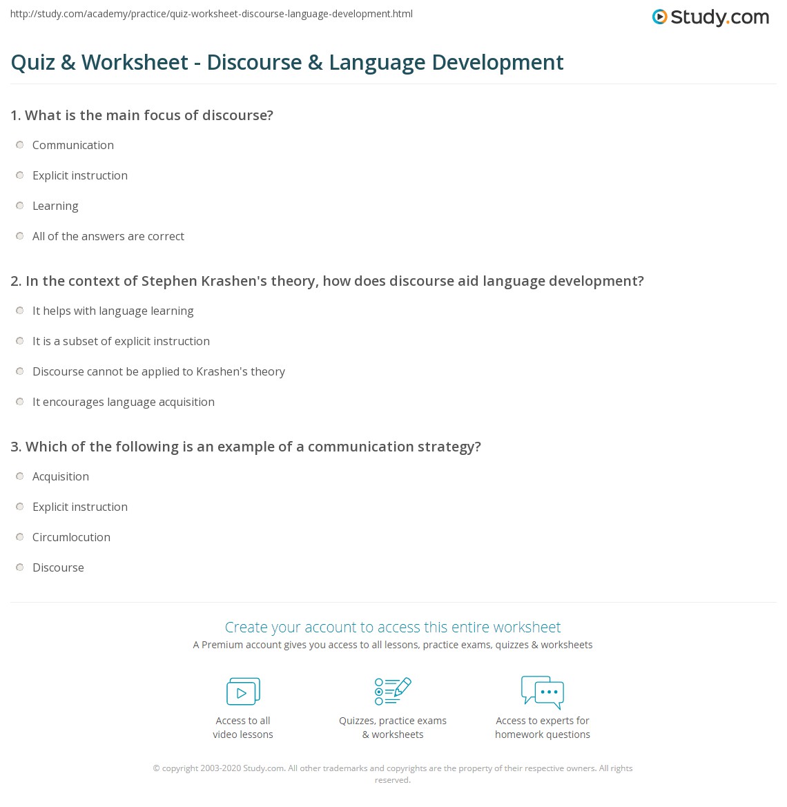 Quiz & Worksheet Discourse & Language Development