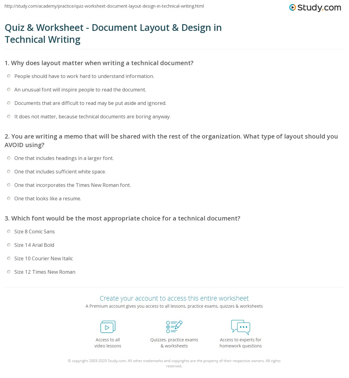 Quiz & Worksheet Document Layout & Design in Technical Writing