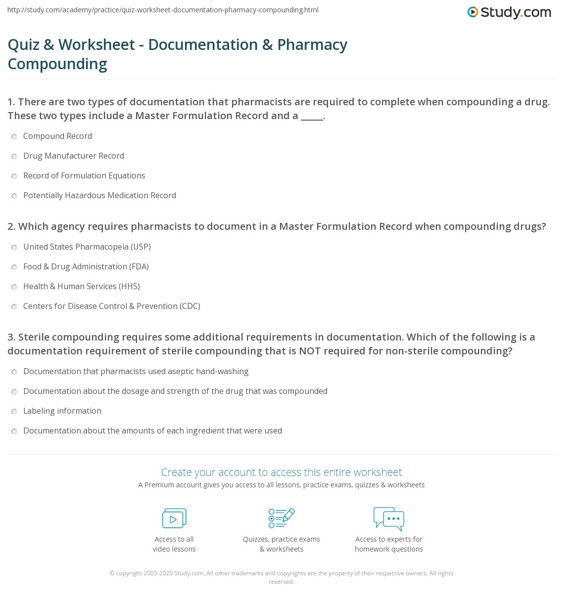 Quiz & Worksheet Documentation & Pharmacy Compounding