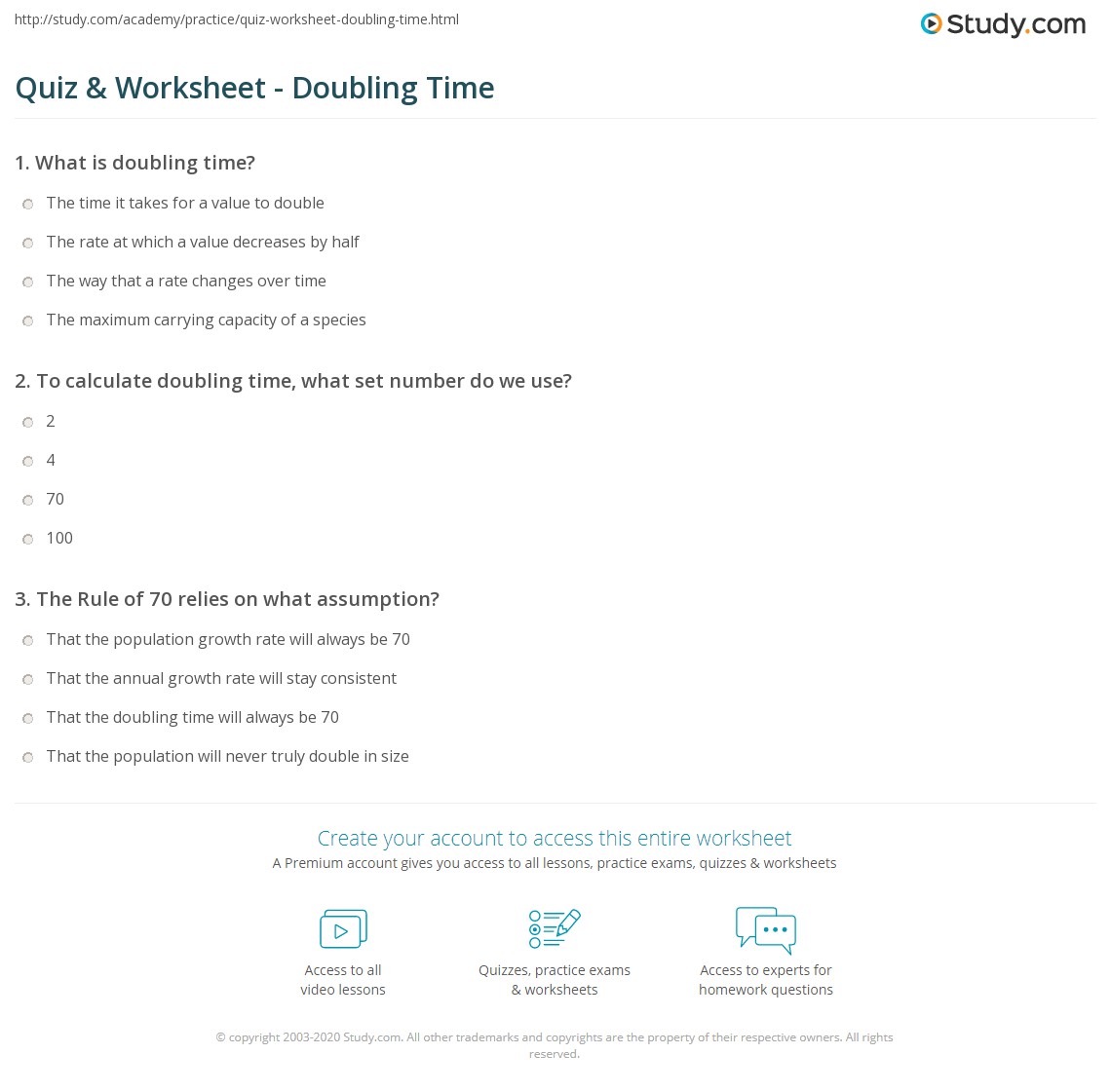 Quiz & Worksheet Doubling Time