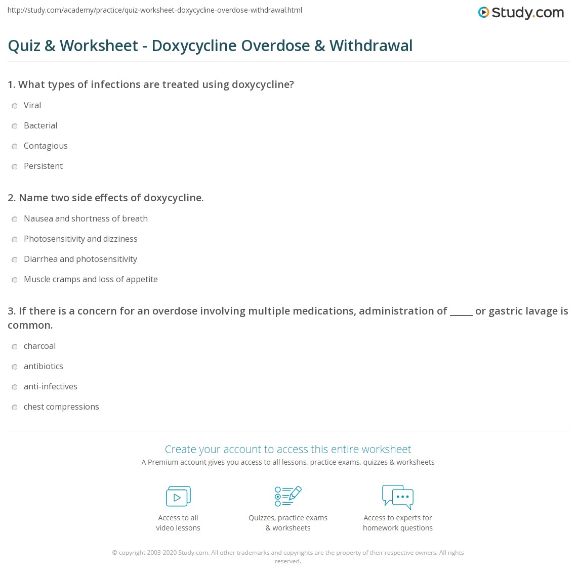 Quiz & Worksheet Doxycycline Overdose & Withdrawal