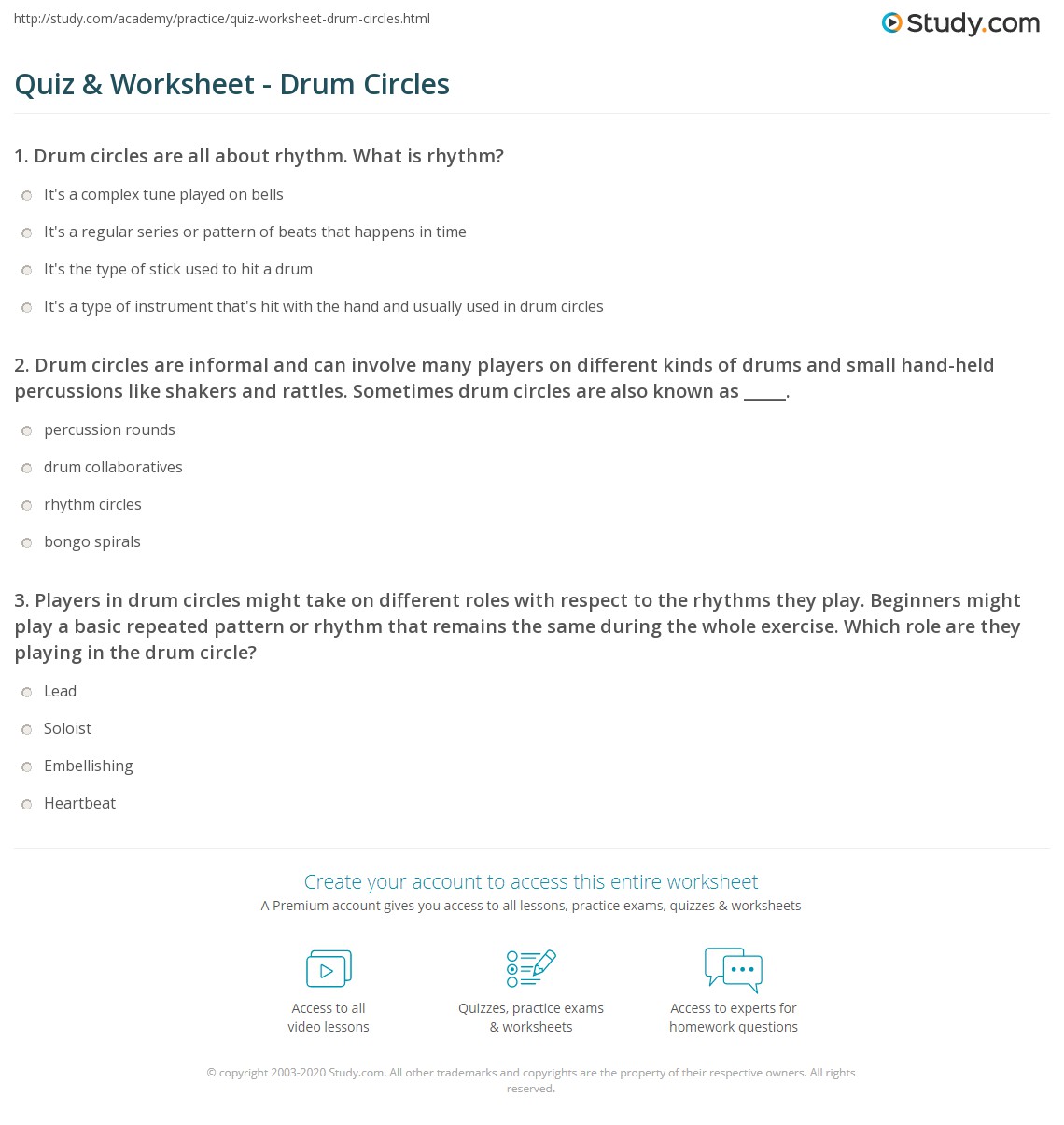 Quiz & Worksheet Drum Circles