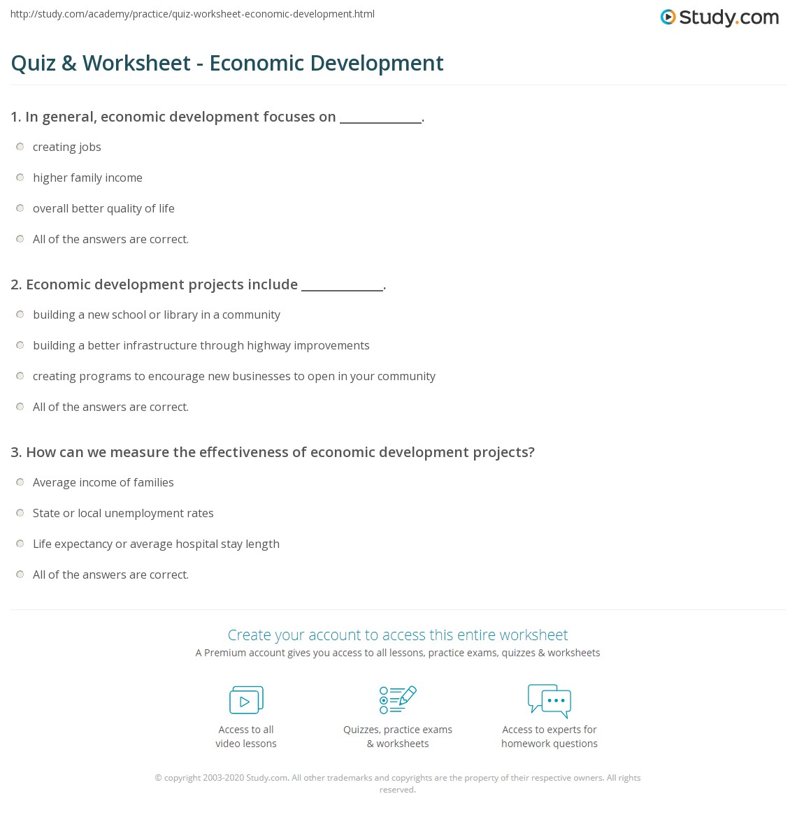 Quiz & Worksheet Economic Development