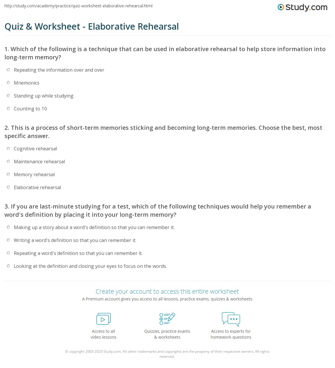 Quiz & Worksheet Elaborative Rehearsal