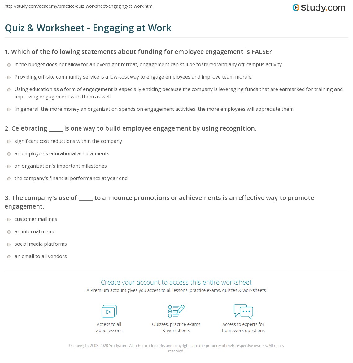 Quiz & Worksheet Engaging at Work