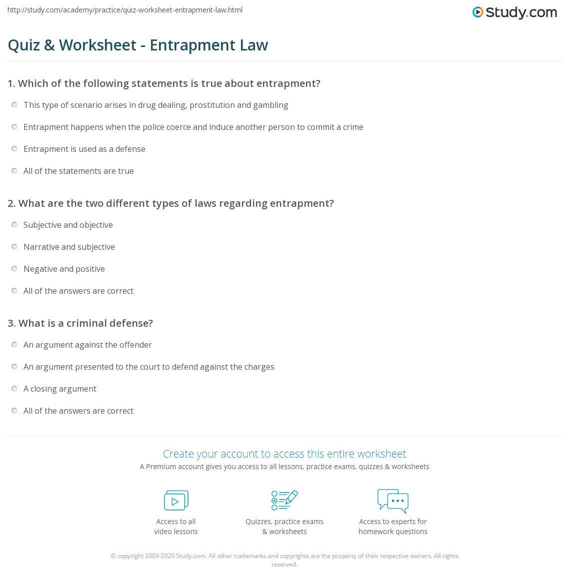 Quiz & Worksheet Entrapment Law