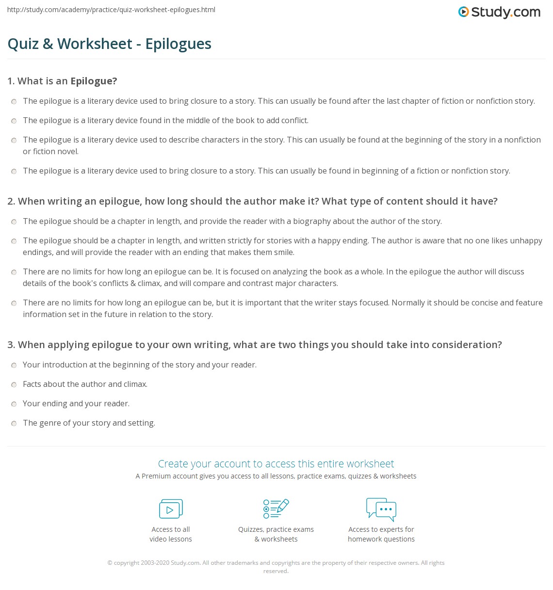 Quiz & Worksheet Epilogues