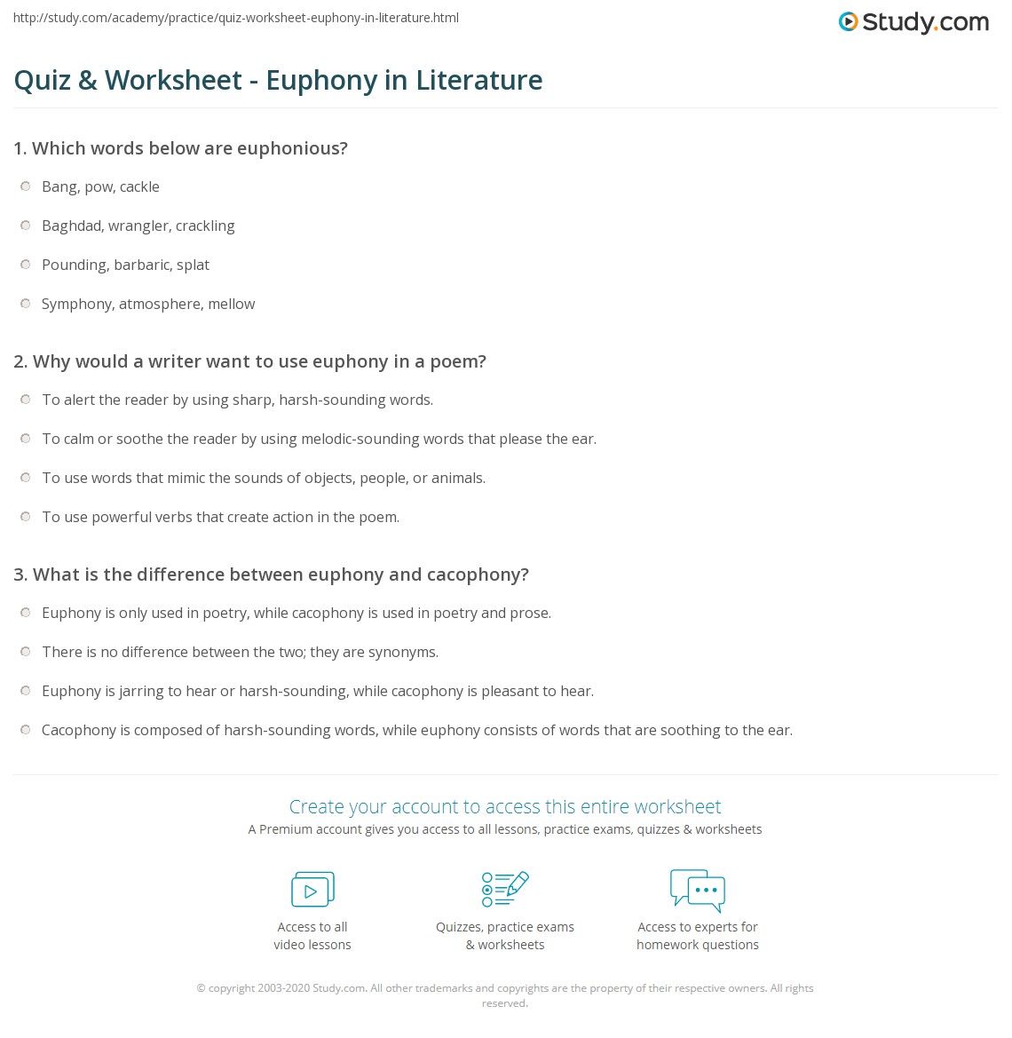 Quiz & Worksheet Euphony in Literature