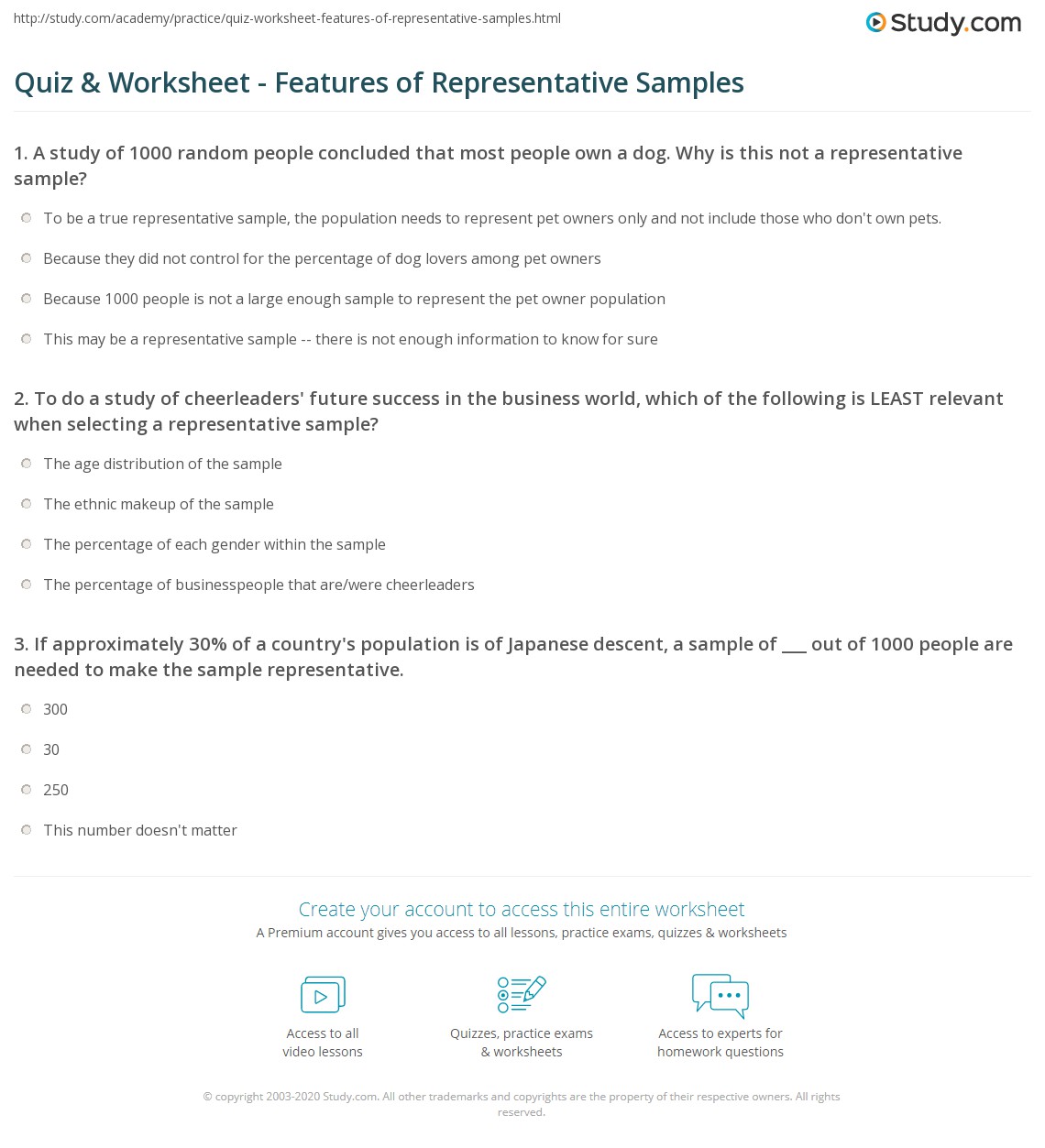Quiz & Worksheet Features of Representative Samples