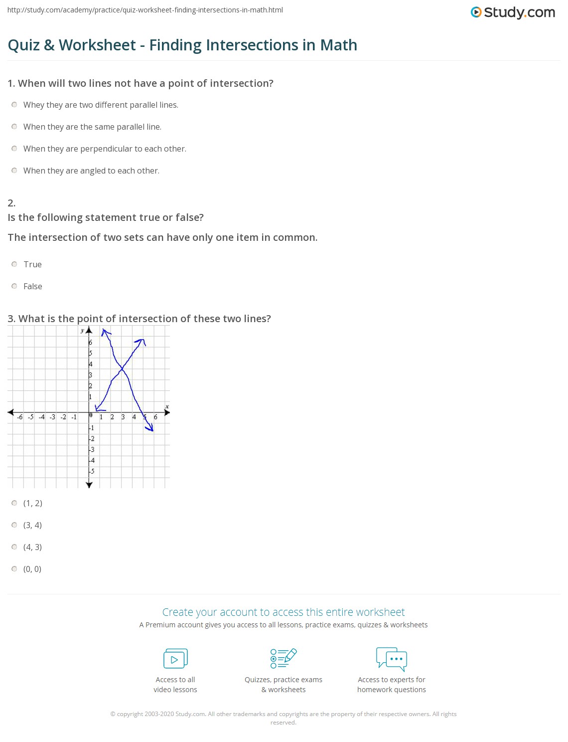 Quiz & Worksheet Finding Intersections in Math Quiz & Worksheet Finding Intersections in Math
