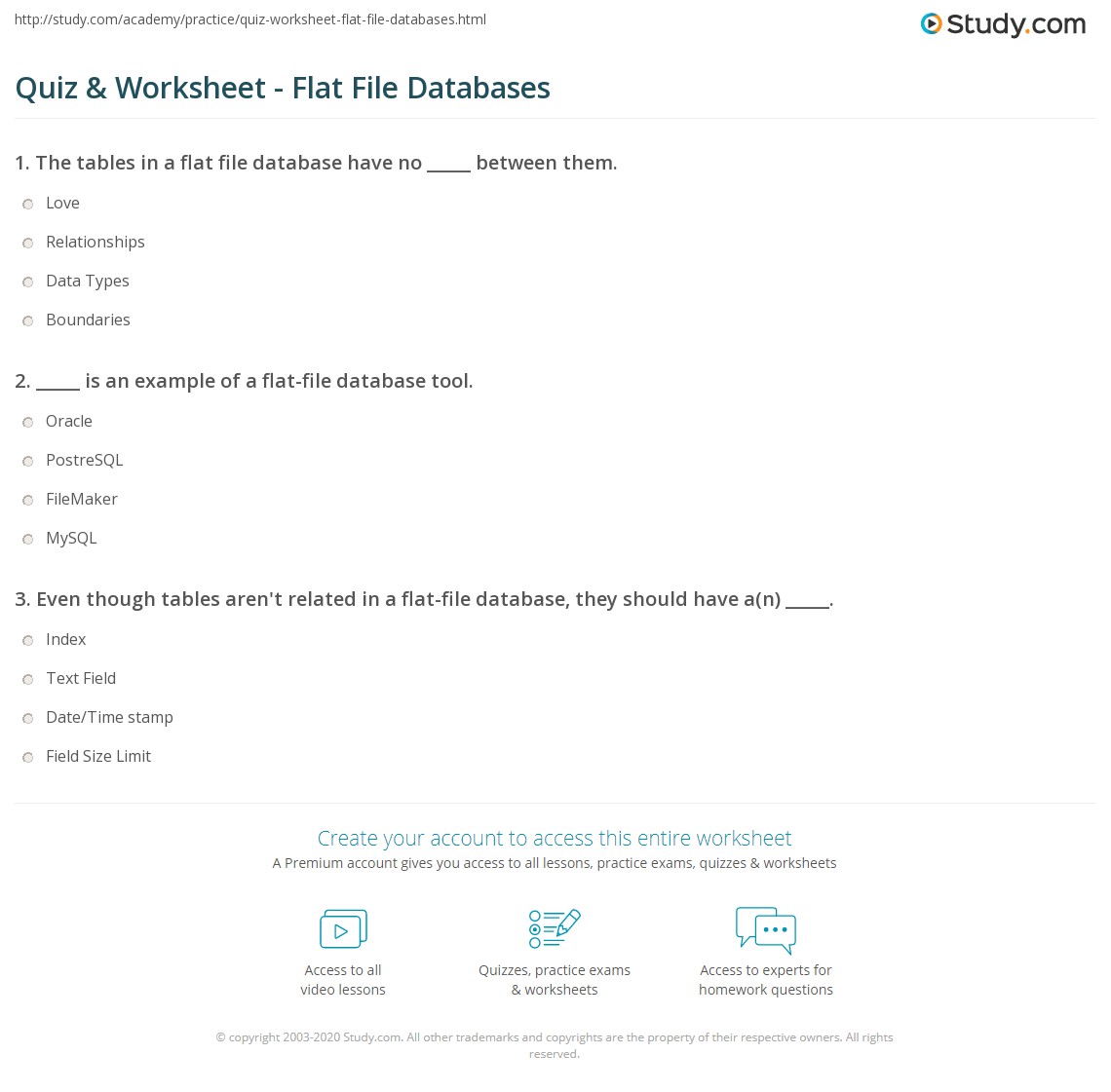 Quiz & Worksheet Flat File Databases