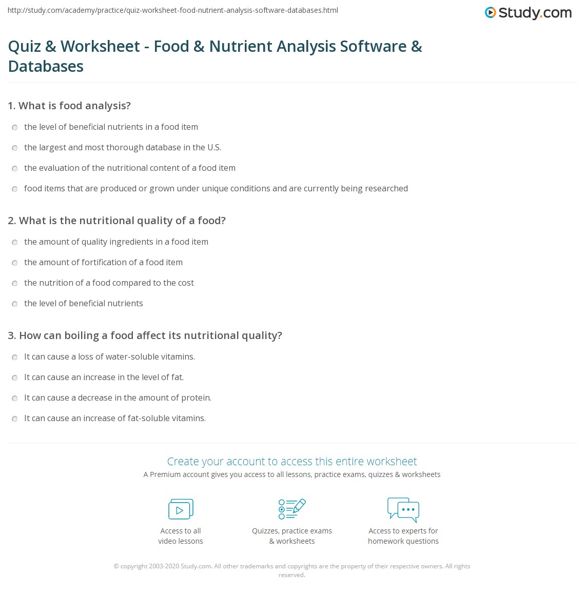 Quiz & Worksheet Food & Nutrient Analysis Software & Databases