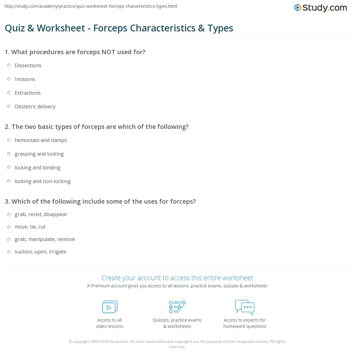 Quiz & Worksheet Forceps Characteristics & Types