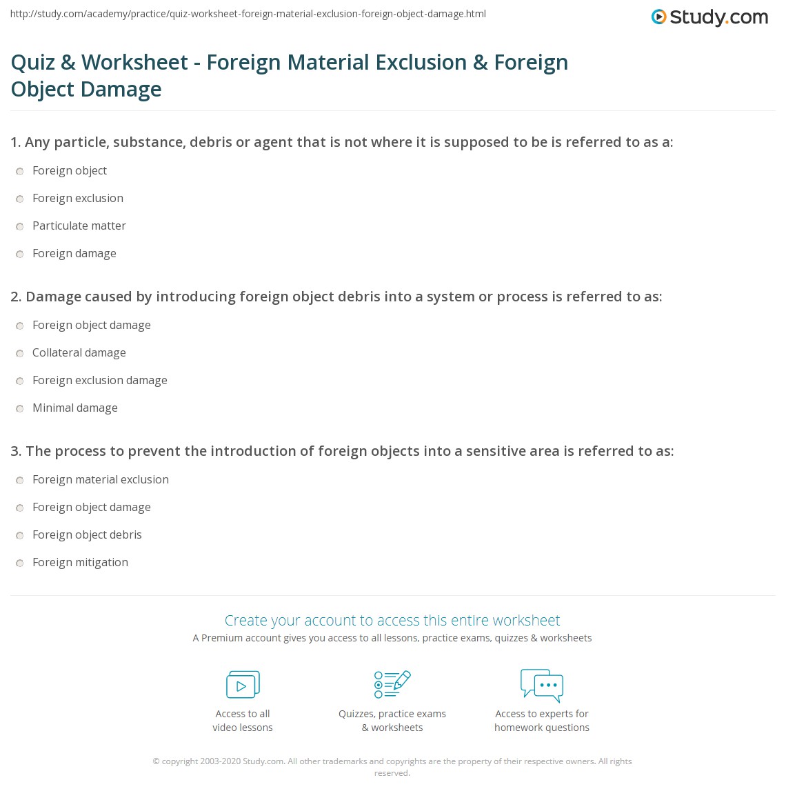 Quiz & Worksheet Foreign Material Exclusion & Foreign Object Damage