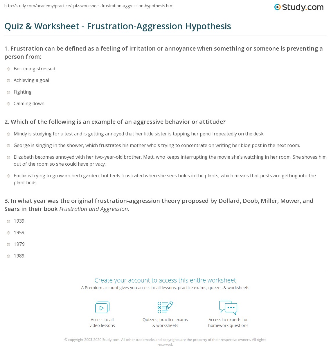 Quiz & Worksheet FrustrationAggression Hypothesis