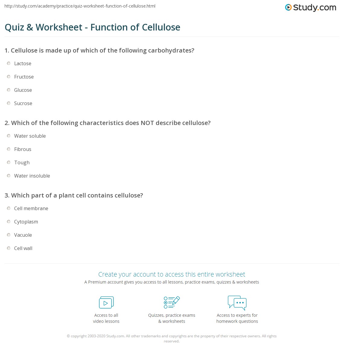 Quiz & Worksheet Function of Cellulose
