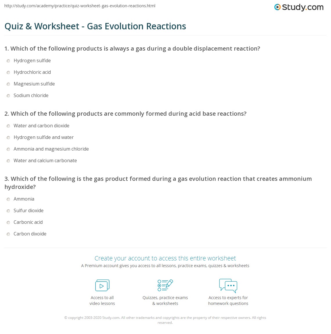 Quiz & Worksheet Gas Evolution Reactions