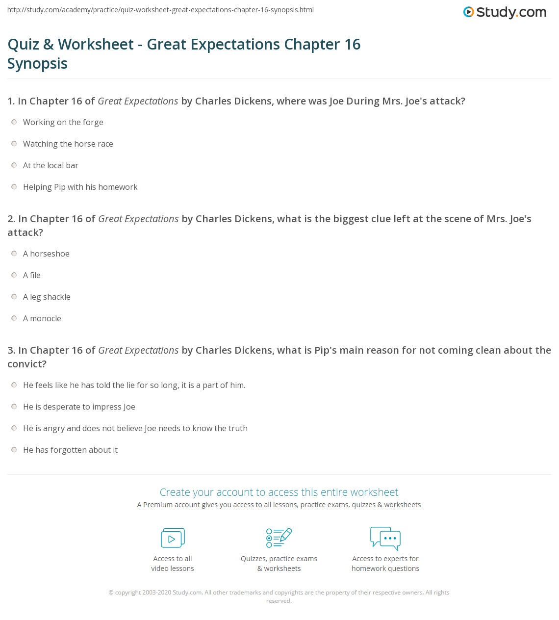 Quiz & Worksheet Great Expectations Chapter 16 Synopsis
