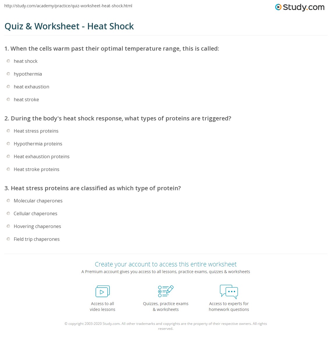 Quiz & Worksheet - Heat Shock | Study.com