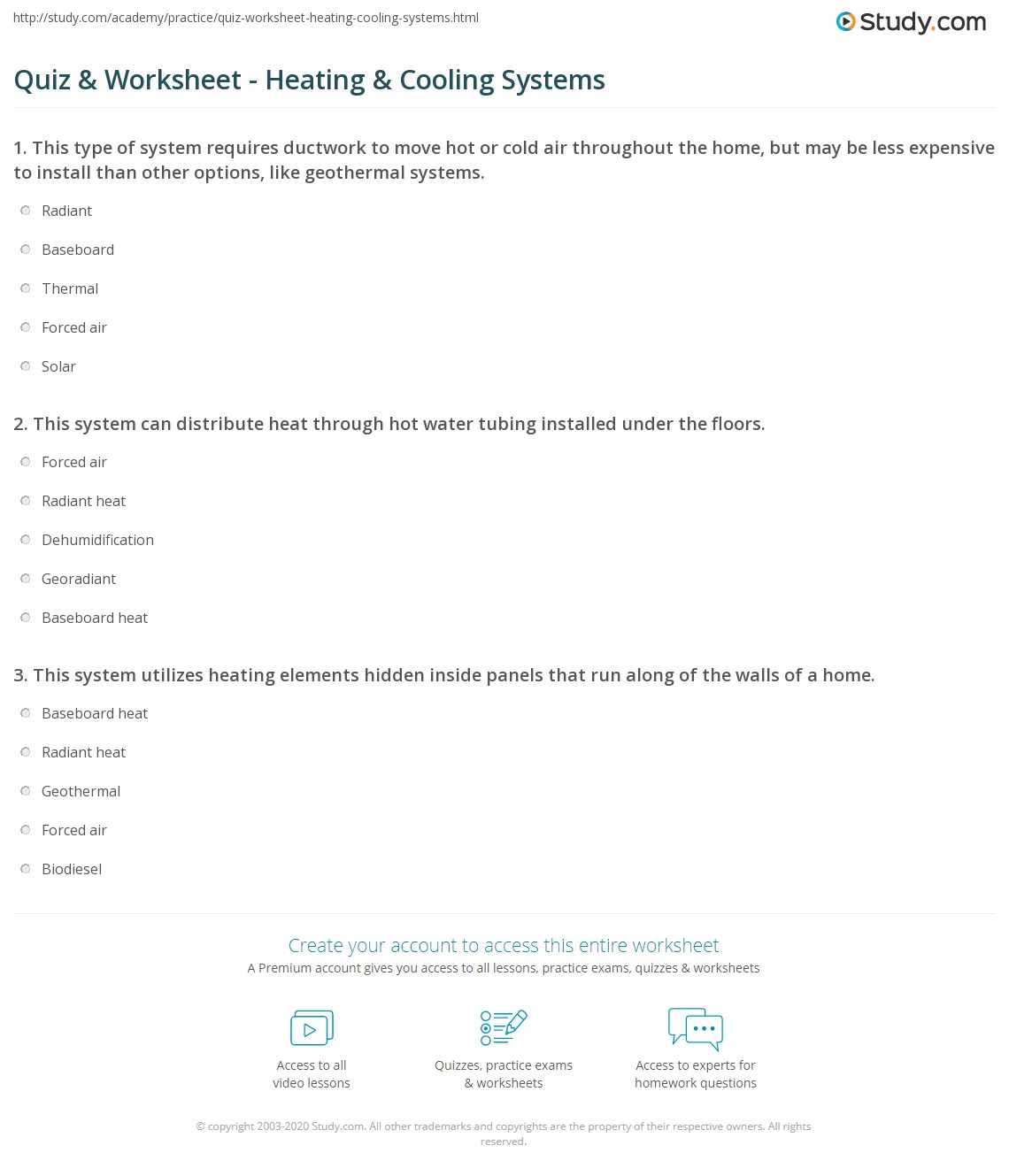 Quiz & Worksheet Heating & Cooling Systems