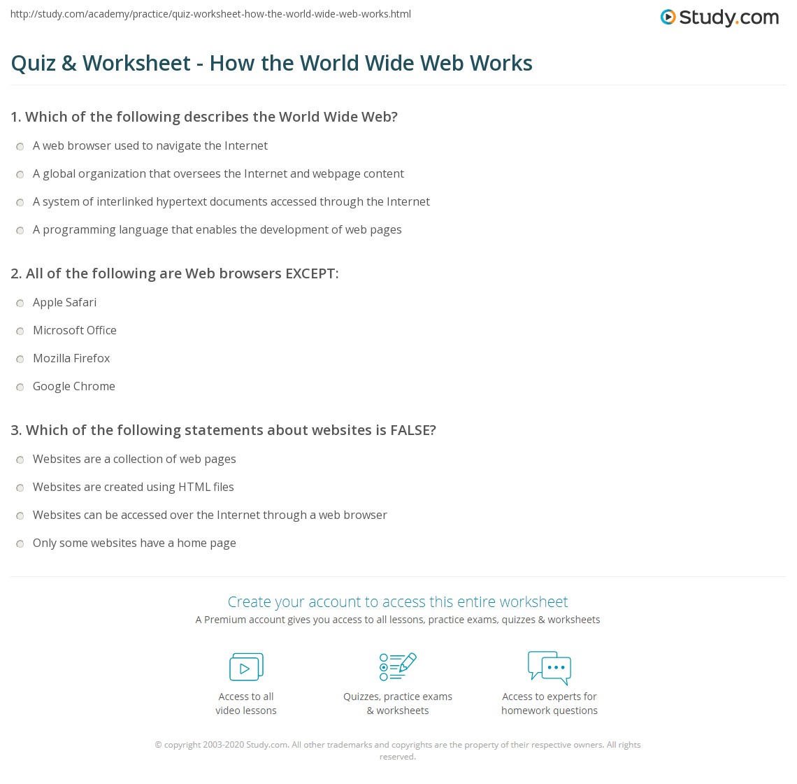 Quiz & Worksheet How the World Wide Web Works