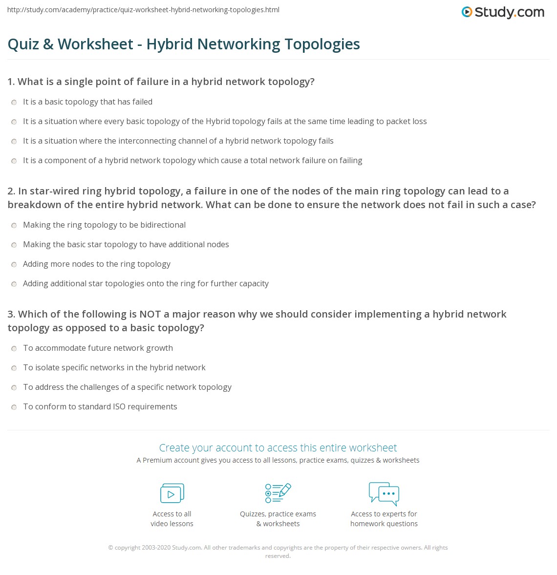 Quiz & Worksheet Hybrid Networking Topologies