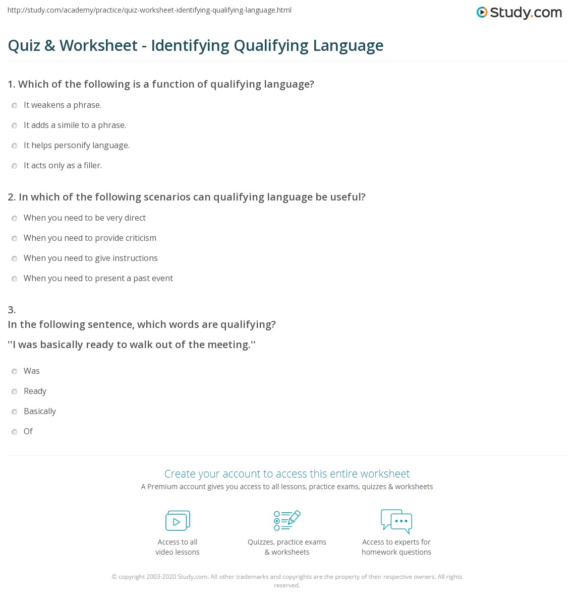 Quiz & Worksheet Identifying Qualifying Language