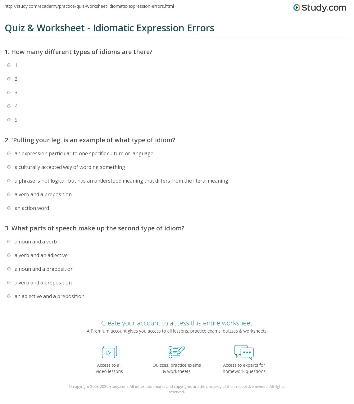 Quiz & Worksheet Idiomatic Expression Errors