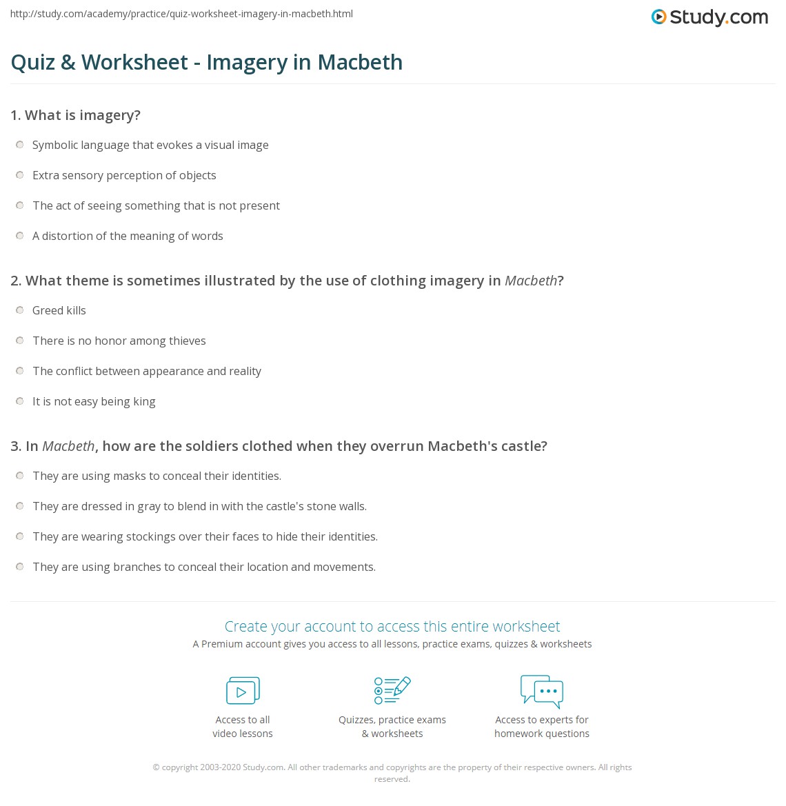 Quiz & Worksheet Imagery in Macbeth