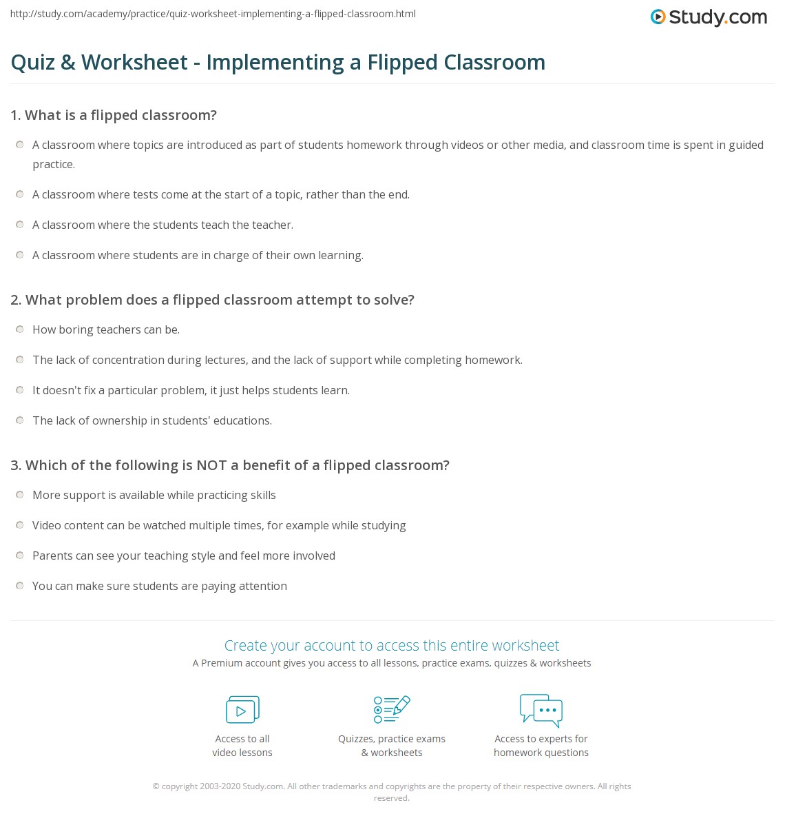 Quiz & Worksheet Implementing a Flipped Classroom