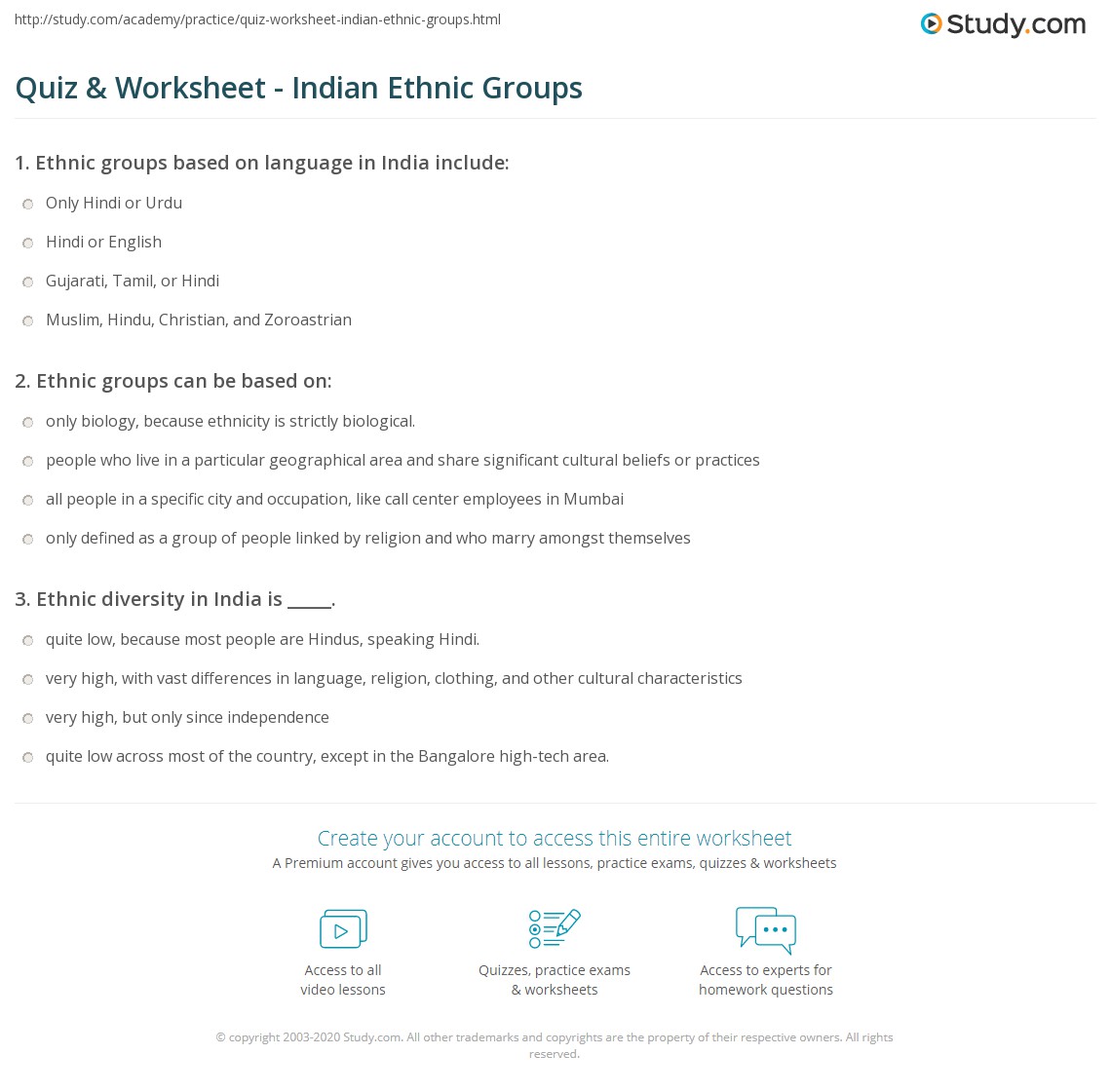 Quiz & Worksheet Indian Ethnic Groups