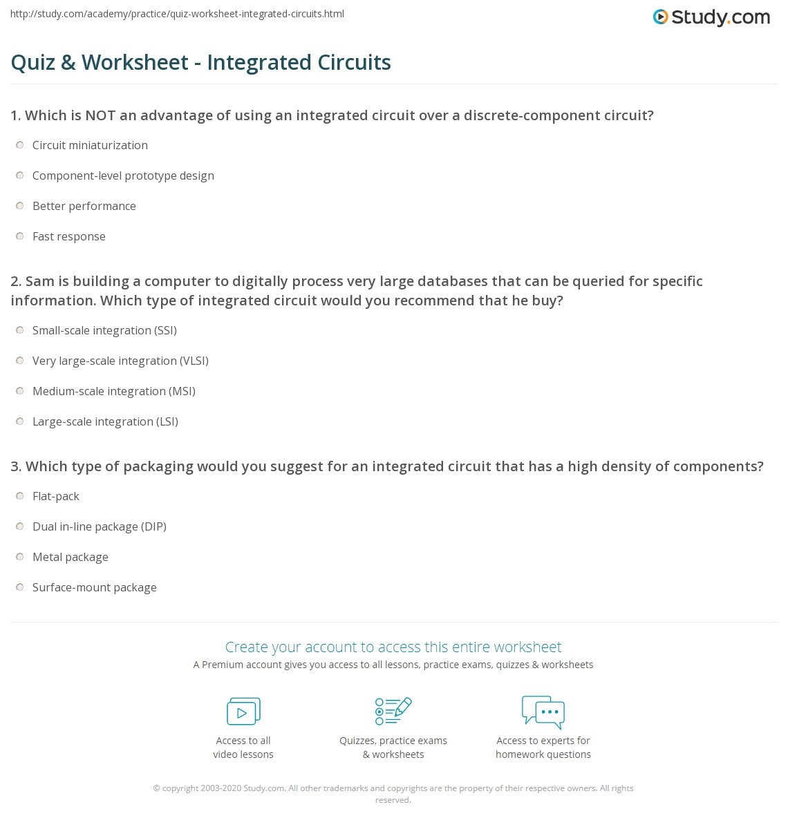 Quiz & Worksheet Integrated Circuits