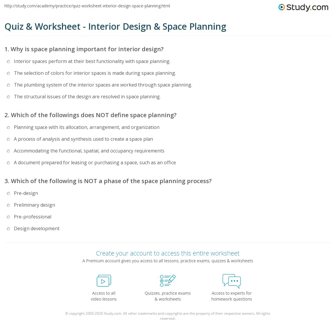 Quiz & Worksheet Interior Design & Space Planning