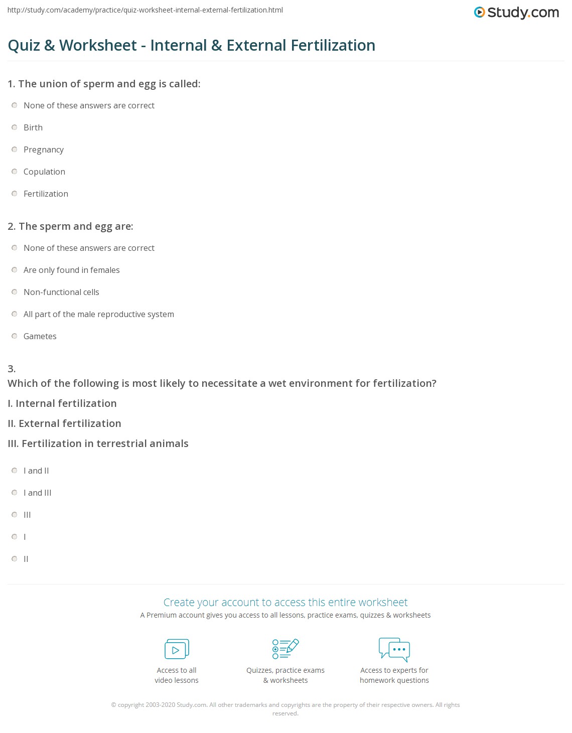 Quiz & Worksheet - Internal & External Fertilization | Study.com