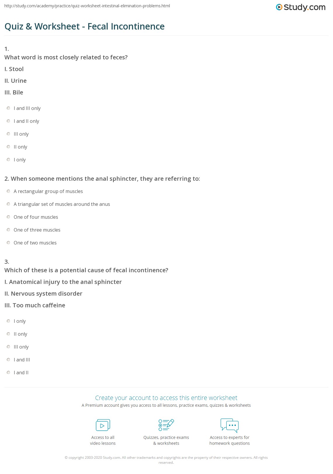 Quiz & Worksheet Fecal Incontinence